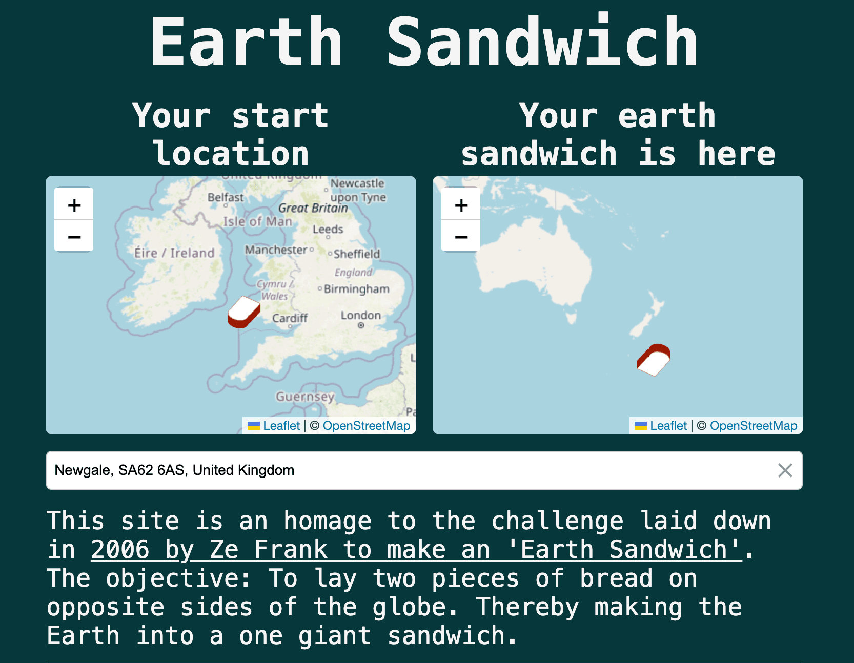 Earth sandwich website screenshot